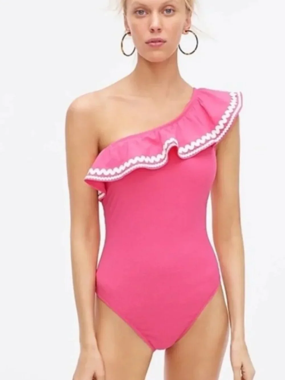 J. Crew One Shoulder Ruffle Rickrack One Piece Swimsuit in Sweet Briar Size 6